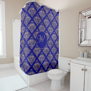 Rideaux De Douche Monogramme de nom personnalisé Damassé Or