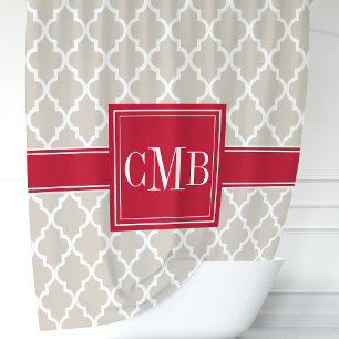 Rideaux De Douche Monogramme de Quatrefoil en beige et rouge du Maro