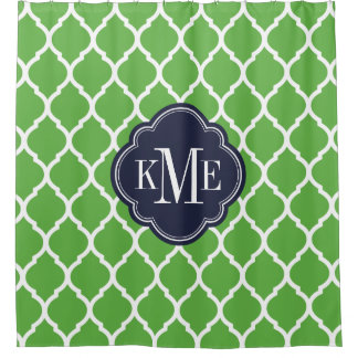 Rideaux De Douche Monogramme de Quatrefoil Marocain Vert et Marine