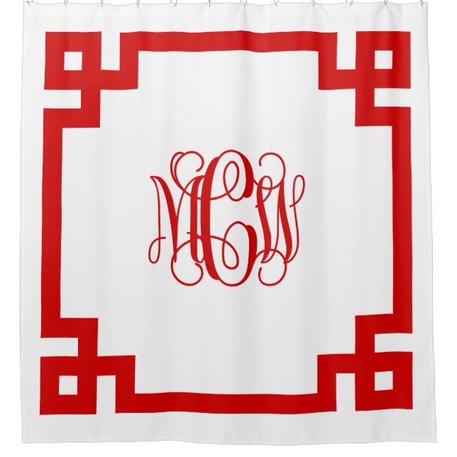 Rideaux De Douche Monogramme de vigne rouge et blanc DIY avec cadre  (Devant)