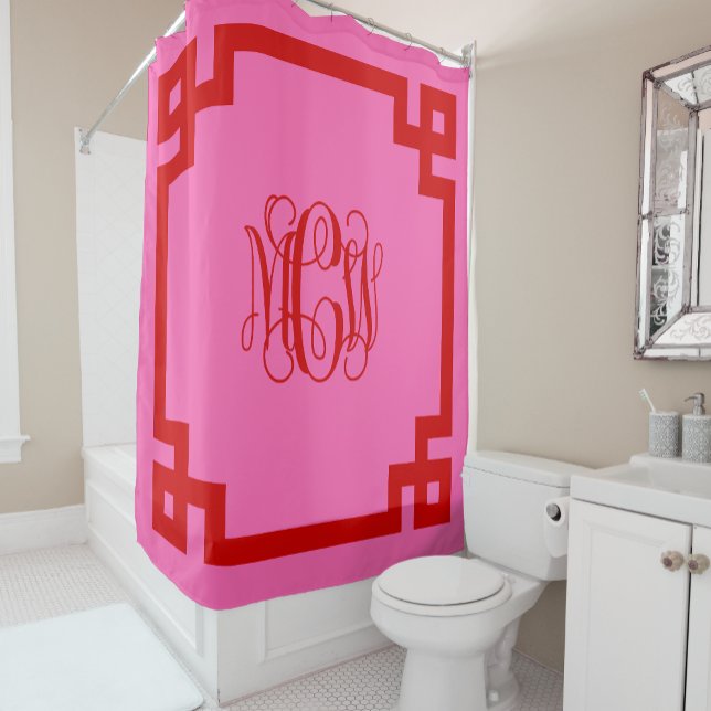 Rideaux De Douche Monogramme de vigne rouge rose chaud en écriture g (Créateur téléchargé)