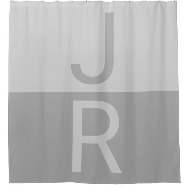 Rideaux De Douche Monogramme d'initiales Modernes Gris Clair & Gris (Devant)