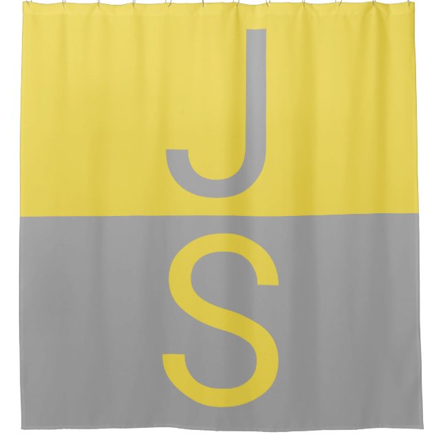 Rideaux De Douche Monogramme d'initiales modernes jaune et gris (Devant)