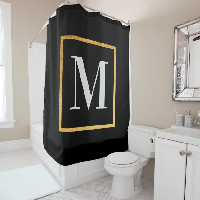 Rideaux De Douche Monogramme d'or (En situation)