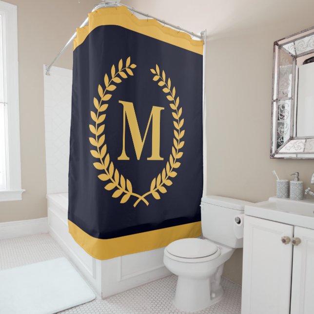 Rideaux De Douche Monogramme d'or de guirlande de laurier (En situation)