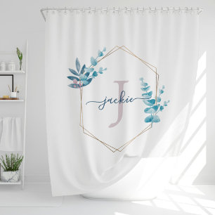 Rideaux De Douche Monogramme du cadre d'Eucalyptus à l'aquarelle de