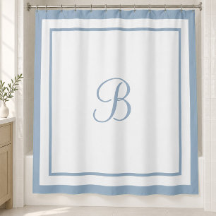 Rideaux De Douche Monogramme élégant à bordure bleue poussiéreuse en
