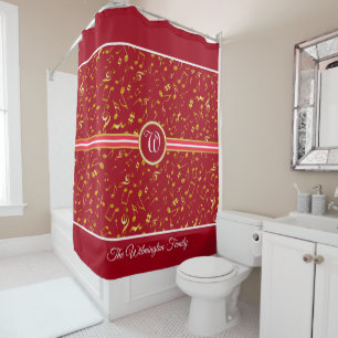 Rideaux De Douche Monogramme élégant avec des notes de musique dorée