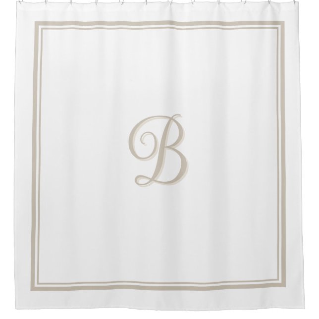 Rideaux De Douche Monogramme élégant beige à double bordure en écrit (Devant)