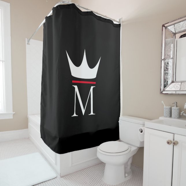 Rideaux De Douche Monogramme élégant Couronne Noir Blanc et Rouge (En situation)