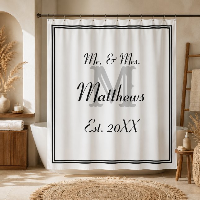 Rideaux De Douche Monogramme élégant de M. et Mme (Créateur téléchargé)