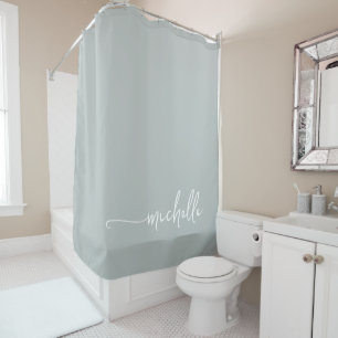 Rideaux De Douche Monogramme élégant en écriture verte calligraphiqu