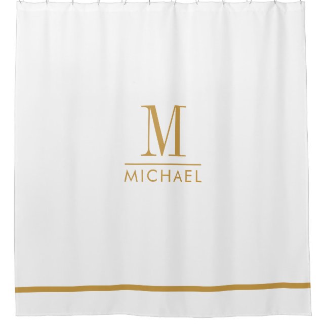 Rideaux De Douche Monogramme élégant or script nom blanc (Devant)