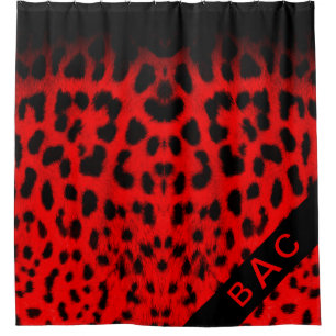 Rideaux De Douche Monogramme Empreinte de léopard rouge et noir