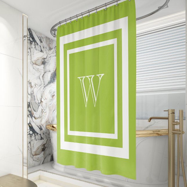 Rideaux De Douche Monogramme encadré blanc vert citron (Créateur téléchargé)