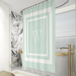 Rideaux De Douche Monogramme encadré blanc vert de mer