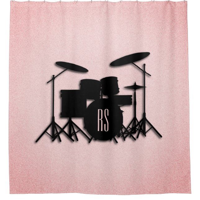 Rideaux De Douche Monogramme Ensemble de musique Design rose (Devant)