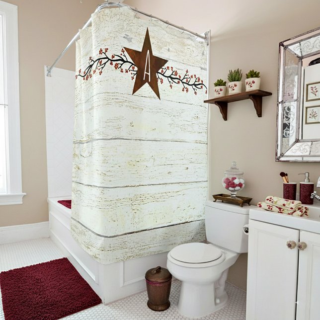 Rideaux De Douche Monogramme étoile rouillée et baies (Créateur téléchargé)