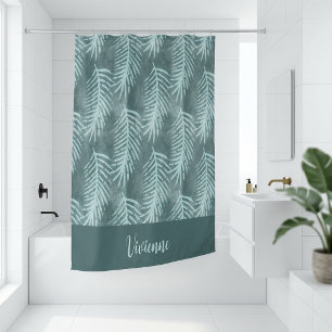 Rideaux De Douche Monogramme feuille tropicale aquarelle sarcelle Bo