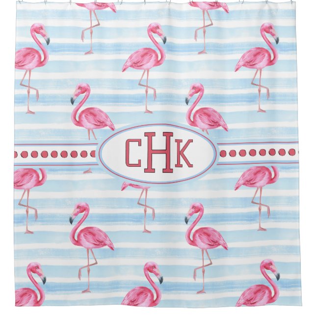Rideaux De Douche Monogramme Flamant Rose (Devant)