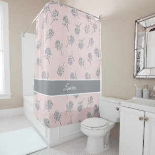 Rideaux De Douche Monogramme Fleur Botanique Intemporelle Rose Tendr