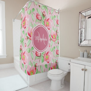 Rideaux De Douche Monogramme Fleur de Pommier Rose