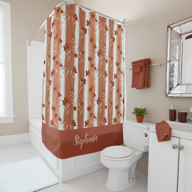 Rideaux De Douche Monogramme Fleur Sauvage Terracotta (Créateur téléchargé)