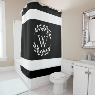 Rideaux De Douche Monogramme floral noir et blanc