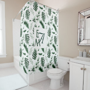 Rideaux De Douche Monogramme Forêt Vert Feuilles Botanique 3 Initial