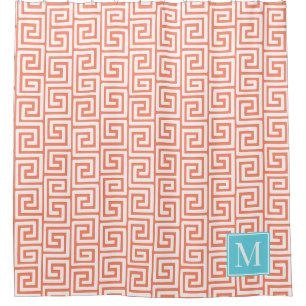 Rideaux De Douche Monogramme grec Prépa – Corail et Turquoise
