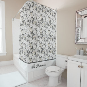 Rideaux De Douche Monogramme gris blanc élégant floral cygne de styl