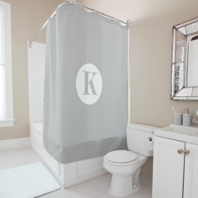 Rideaux De Douche Monogramme Gris Gris Blanc Minimal Élégant Simple (En situation)