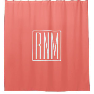 Rideaux De Douche Monogramme initial   Blanc Sur Le Corail
