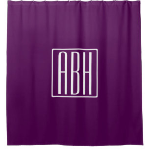 Rideaux De Douche Monogramme initial Blanc Sur Violet Profond