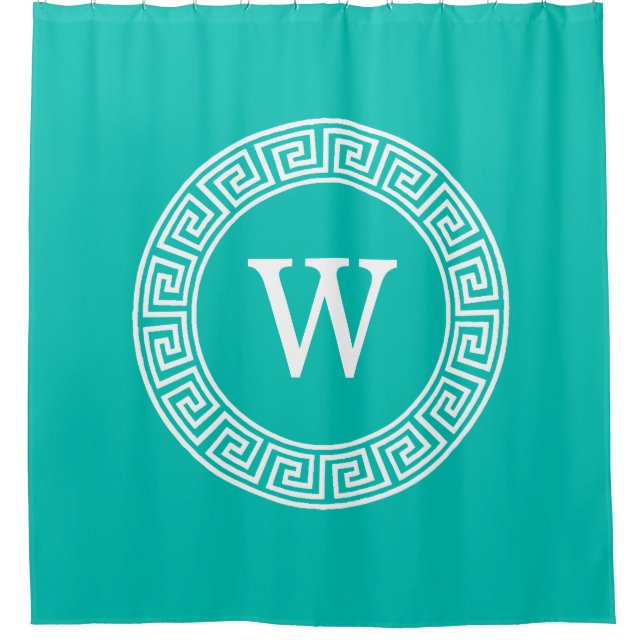 Rideaux De Douche Monogramme initial turquoise Wht Key grecque (Devant)