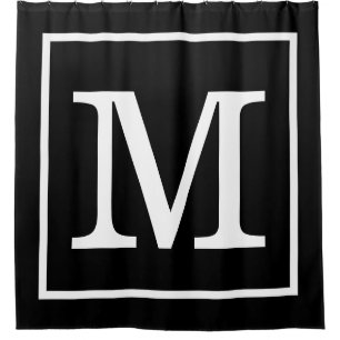 Rideaux De Douche Monogramme Initial XL Cadre Noir et Blanc