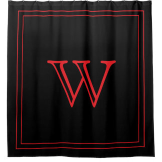 Rideaux De Douche Monogramme initiale élégant noir et rouge