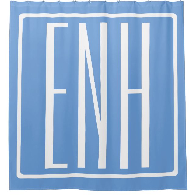 Rideaux De Douche Monogramme Initiales 3 Moderne Gras | Bleu Clair (Devant)
