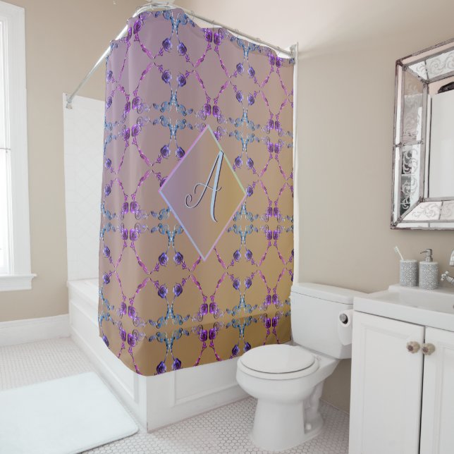 Rideaux De Douche Monogramme Lavender Rose Coeur Blush (En situation)