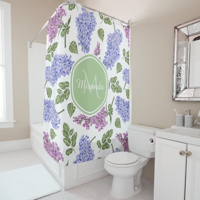Rideaux De Douche Monogramme Lilas Lavande (En situation)