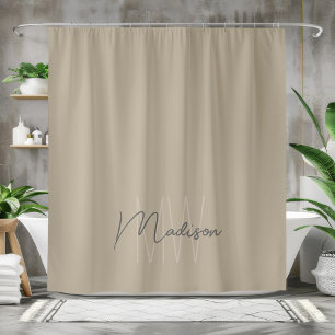 Rideaux De Douche Monogramme minimaliste moderne beige Nom de script