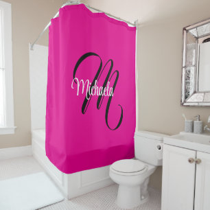 Rideaux De Douche Monogramme minimaliste moderne initial nom rose ch