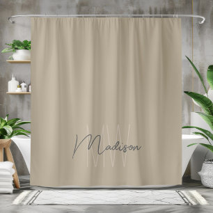 Rideaux De Douche Monogramme minimaliste moderne Nom de script beige