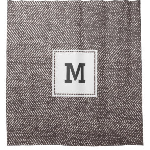 Rideaux De Douche Monogramme Mocha Brown Herringbone