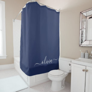 Rideaux De Douche Monogramme moderne bleu marine et blanc