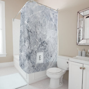 Rideaux De Douche Monogramme moderne de motif en pierre blanche gris