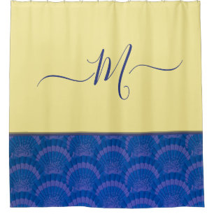 Rideaux De Douche Monogramme moderne jaune côtier bleu coquillage