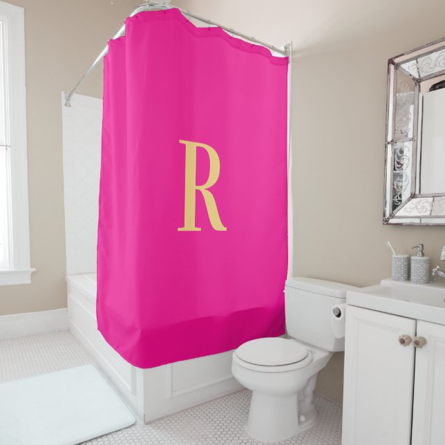 Rideaux De Douche Monogramme moderne minimaliste rose chaud (En situation)