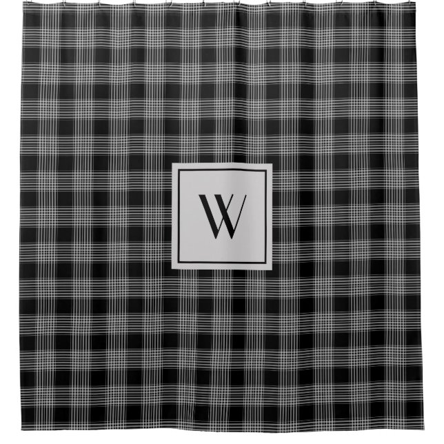 Rideaux De Douche Monogramme Moderne Noir Et Blanc (Devant)