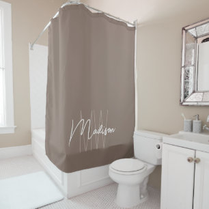 Rideaux De Douche Monogramme Moderne Nom Script Taupe